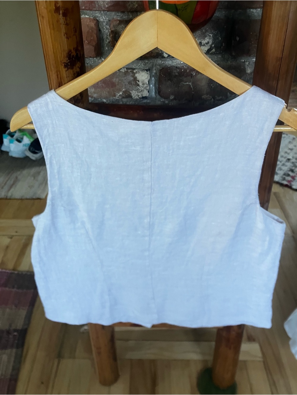 Joie Light Beige 100% Linen Button-Front Sleeveless Top - Picture 4 of 6
